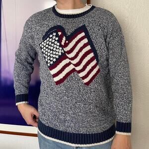 Vintage Crazy Horse‎ American USA Flag Pullover Women Sweater Large Patriotic